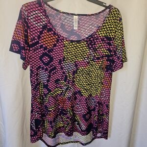 LuLaRoe Scoop Neck Top in Pink, Yellow & Black